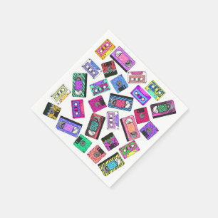 Servilleta De Papel Cintas de Cassette con estampado neón de la década