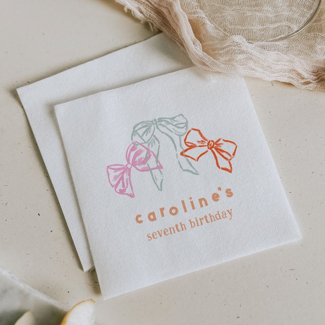 Servilleta De Papel Cintas y vacas acuarelas Chicas Fiesta de cumpleañ (Ribbons and Bows watercolor birthday party napkins.)