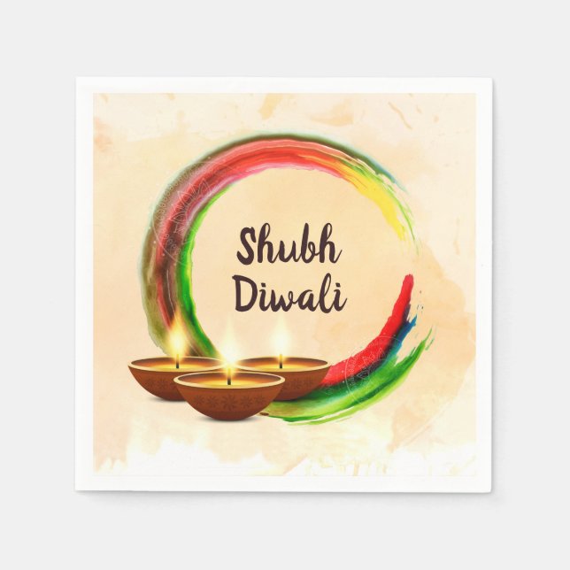 Servilleta De Papel Círculo acuático Diwali Diyas (Anverso)
