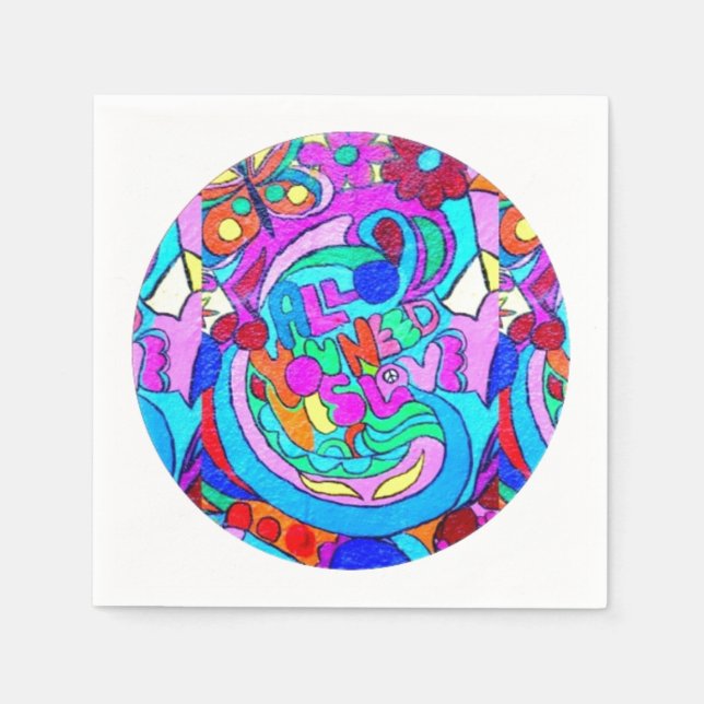 Servilleta De Papel circulo de amor hippie groovy (Anverso)