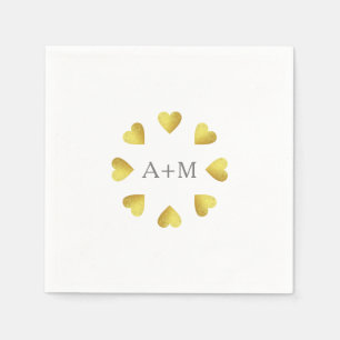 Servilleta De Papel círculo de corazones de amor con iniciales boda