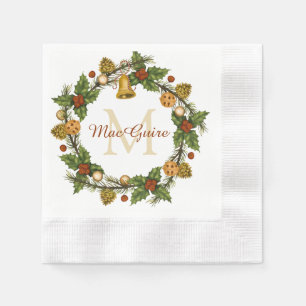 Servilleta De Papel Círculo de Navidad Elegante Vintage Inicial Monogr