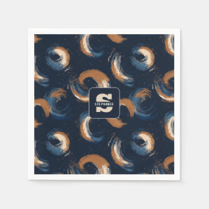 Servilleta De Papel Círculo giratorio azul y marrón sobre fondo oscuro