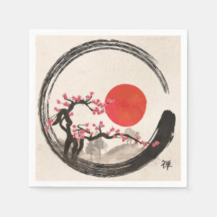Servilleta De Papel Círculo Zen Enso y Árbol Sakura