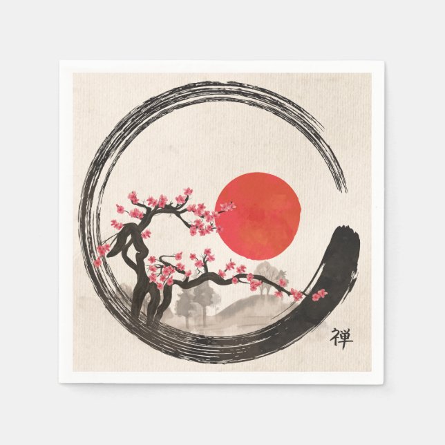 Servilleta De Papel Círculo Zen Enso y Árbol Sakura (Anverso)