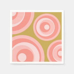 Servilleta De Papel Círculos de estilo retro rosado sobre fondo verde