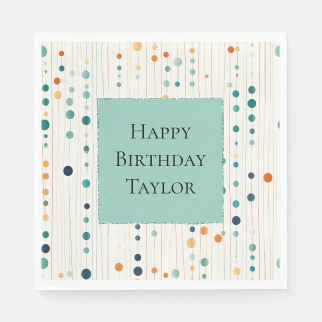 Servilleta De Papel Círculos y líneas de mandarina turquesa (Anverso)