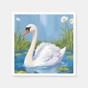 Servilleta De Papel Cisne Blanco   Pintura de Ave en Acuarela de Estan