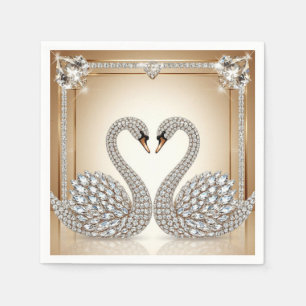 Servilleta De Papel Cisne Boda Corazón Oro Y Cristal