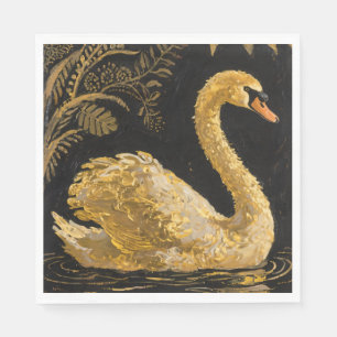 Servilleta De Papel Cisne dorado en un estanque nocturno