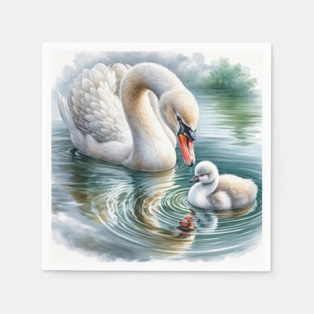 Servilleta De Papel Cisne Madre Con Cygnet (Anverso)