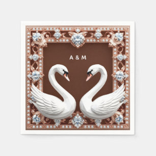 Servilleta De Papel Cisnes de boda blancos corazón de diamante ornamen