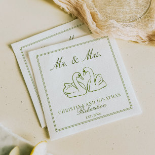 Servilleta De Papel Cisnes de dinero antiguo en verde oliva Bodas pers