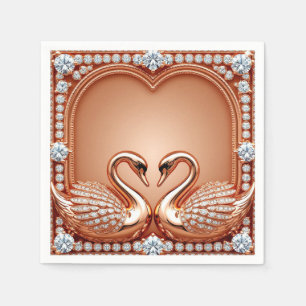 Servilleta De Papel Cisnes de Rosa Dorado Corazón de Diamante Ornato A