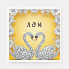 Servilleta De Papel Cisnes Románticos de Cristal de Diamante Escena Cá