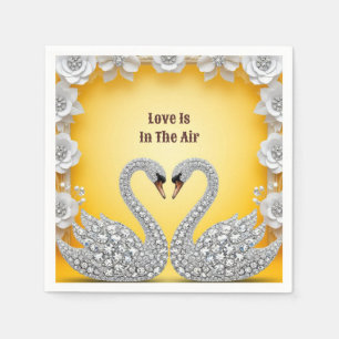 Servilleta De Papel Cisnes Románticos de Cristal de Diamante Escena Cá