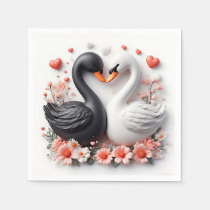 Servilleta De Papel Cisnes románticos decorados con flores