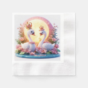Servilleta De Papel Cisnes románticos decorados con flores