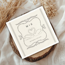 Servilleta De Papel Cisnes Vintage Monograma Iniciales Boda 
