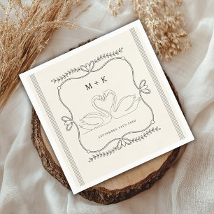 Servilleta De Papel Cisnes Vintage Monograma Iniciales Boda