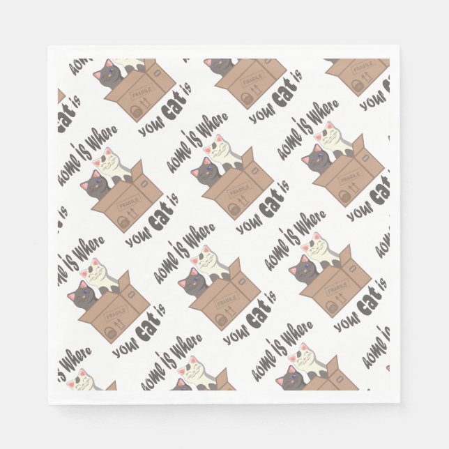 Servilleta De Papel Cita divertida Home es donde está tu gato (Anverso)