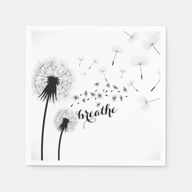 Servilleta De Papel Cita inspiradora BREATHE Dandelion moderno (Anverso)