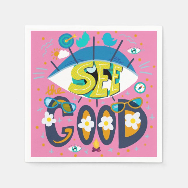 Servilleta De Papel Cita inspiradora positiva rosa verano vibrante (Anverso)