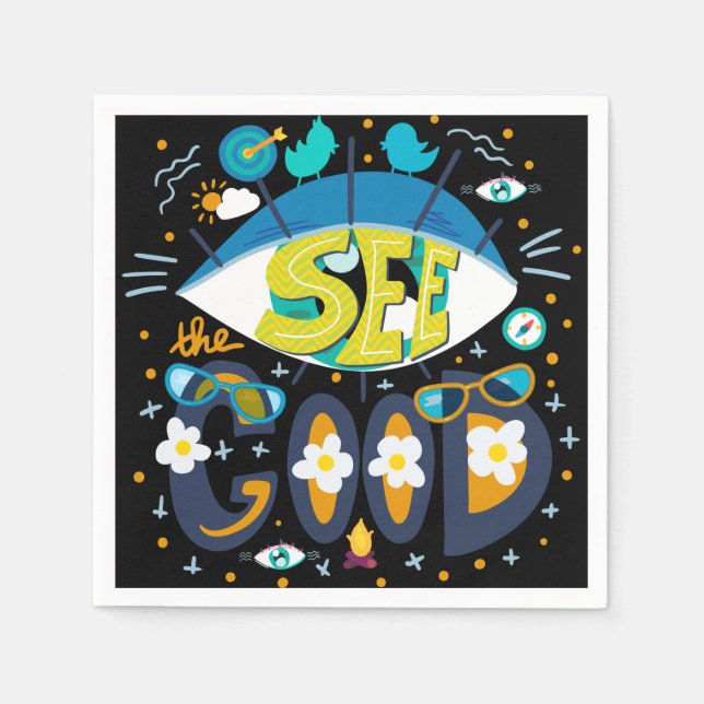 Servilleta De Papel Cita inspiradora positiva vibrante verano negro (Anverso)