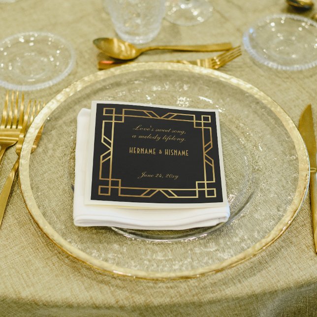 Servilleta De Papel Cita personalizada clásica de marco dorado negro (Subido por el creador)