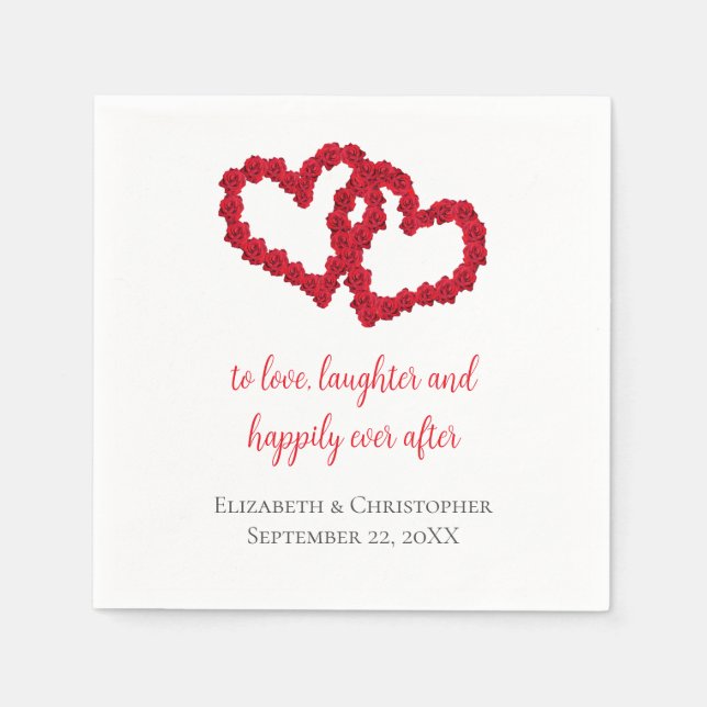 Servilleta De Papel Citas de boda de corazones rojos personalizados Bo (Anverso)