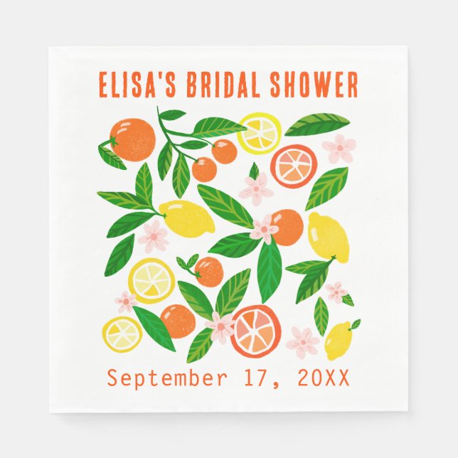 Servilleta De Papel Citrus Celebration Custom Name BRIDAL SHOWER (Anverso)