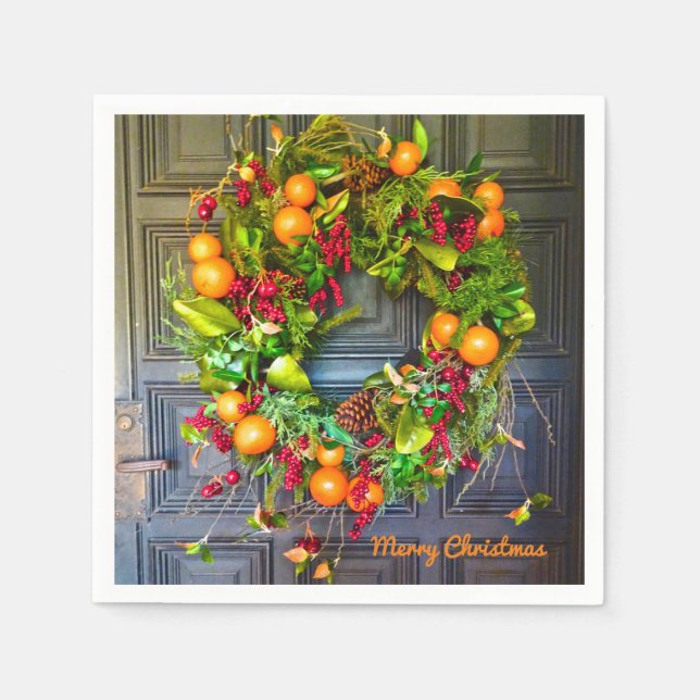 Servilleta De Papel Citrus Holiday Wreath Bok Gardens Florida (Anverso)