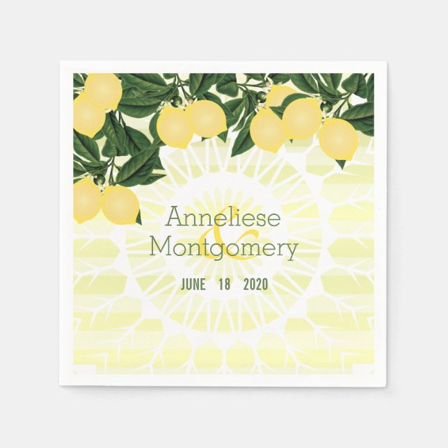 Servilleta De Papel Citrus Lemons con rayas - Boda (Anverso)