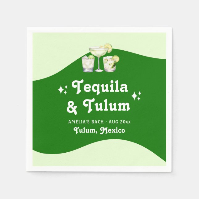 Servilleta De Papel Citrus Lime Green Tequila y Tulum Bachelorette (Anverso)
