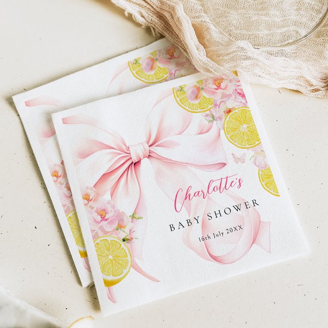 Servilleta De Papel Citrus Pink Bow Lemon Baby Shower (Subido por el creador)