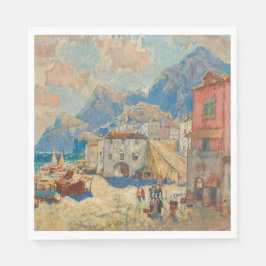 Servilleta De Papel Ciudad costera de España (Paisaje español vintage)