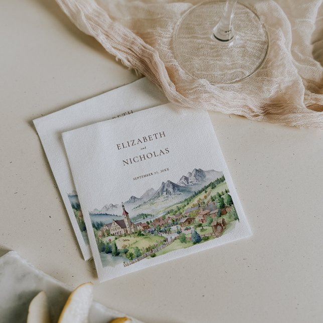 Servilleta De Papel Ciudad de la montaña elegante | BODA (Subido por el creador)