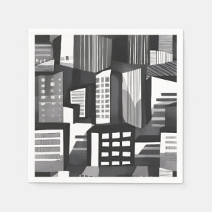 Servilleta De Papel Ciudad geométrica moderna Negro y Blanco Contemp