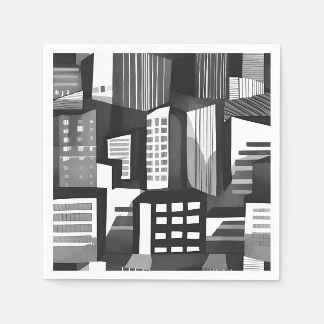 Servilleta De Papel Ciudad geométrica moderna | Negro y Blanco Contemp (Anverso)