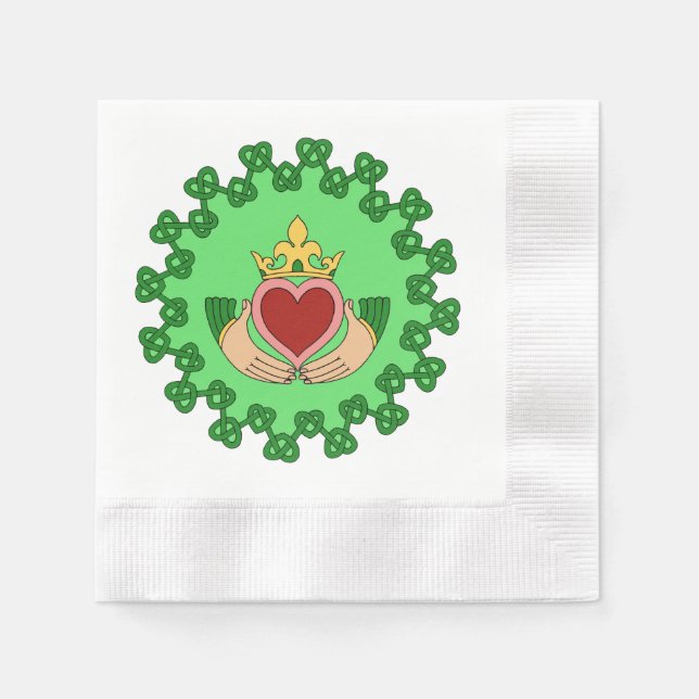 Servilleta De Papel Claddagh y Green Knotwork (Anverso)