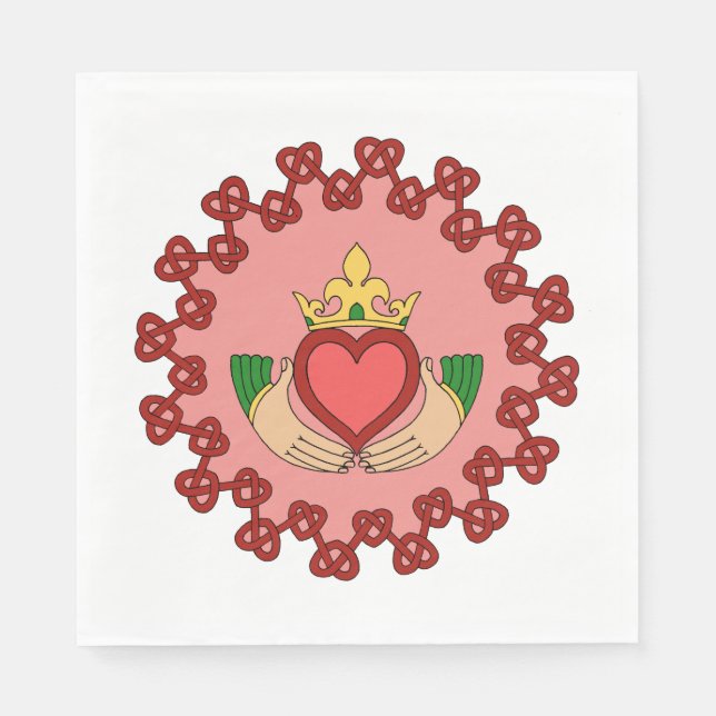 Servilleta De Papel Claddagh y Red Knotwork sobre rosa (Anverso)