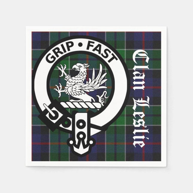 Servilleta De Papel Clan Leslie Tartan y Escudo Papel (Anverso)