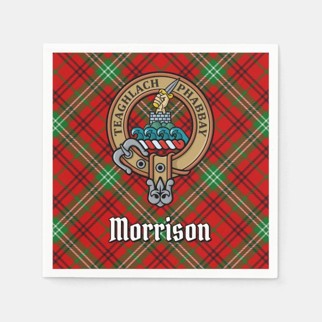 Servilleta De Papel Clan Morrison Escudo sobre Tartán Rojo (Anverso)