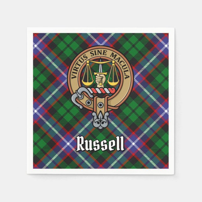 Servilleta De Papel Clan Russell Cresta sobre Tartán (Anverso)