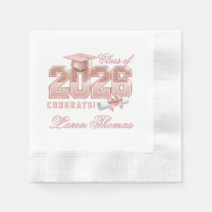 Servilleta De Papel Clase 2026 Rubor Dorado Rosa Glam Graduación