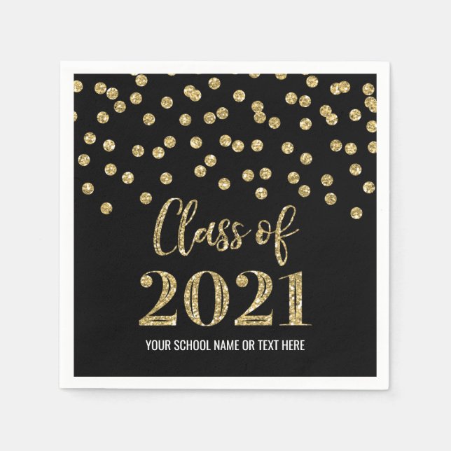 Servilleta De Papel Clase Black Gold Confetti de 2021 Graduación (Anverso)
