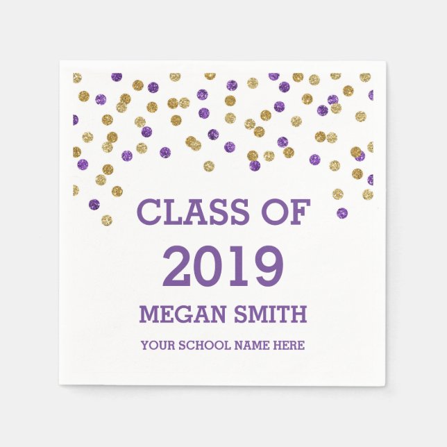 Servilleta De Papel Clase Blue Purple Confetti de 2019 Graduación (Anverso)