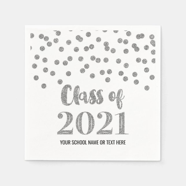 Servilleta De Papel Clase Confetti Plata de Graduación 2021 (Anverso)