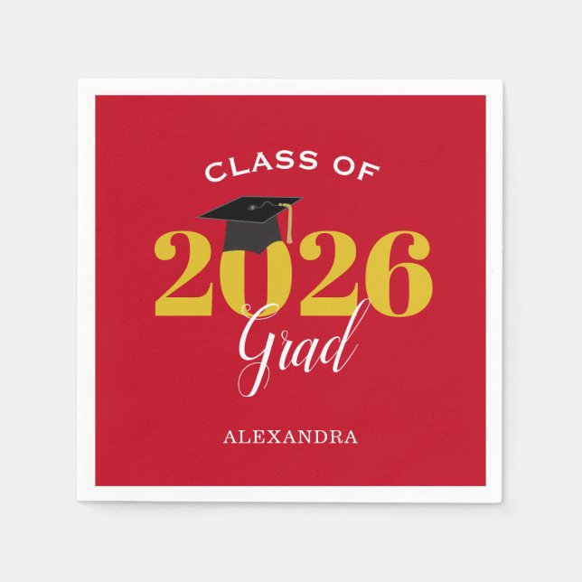 Servilleta De Papel Clase de 2025 Grad Simple Red y Gold (Anverso)