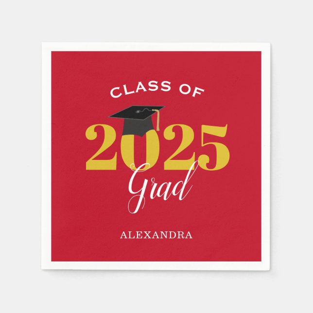 Servilleta De Papel Clase de 2025 Grad Simple Red y Gold (Anverso)